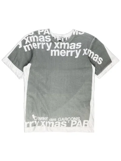 Pre-owned Comme Des Garcons X Junya Watanabe Comme Des Garcons Merry Xmas Green Tshirt Poem In White