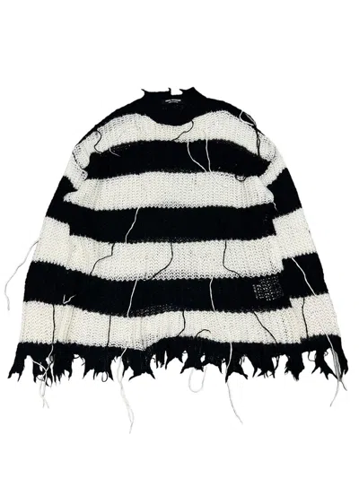 Pre-owned Comme Des Garcons X Junya Watanabe Distressed Grunge Punk Sweater Kurt In Black/white