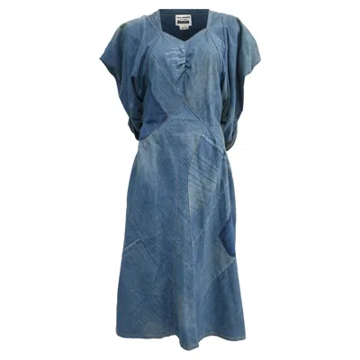 Comme Des Garçons X Junya Watanabe Patchwork Midi Dress In Blue Cotton