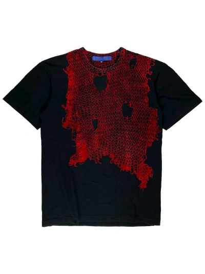 Pre-owned Comme Des Garcons X Junya Watanabe Ss04 Junya Watanabe Velour Netting Tshirt Red In Black