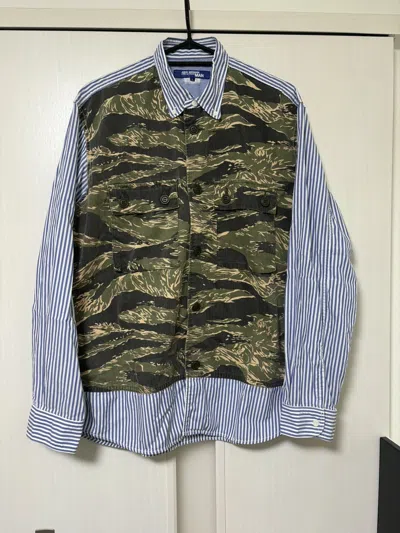 Pre-owned Comme Des Garcons X Junya Watanabe Ss19 Junya Watanabe Tiger Camo Striped Shirt In Blue