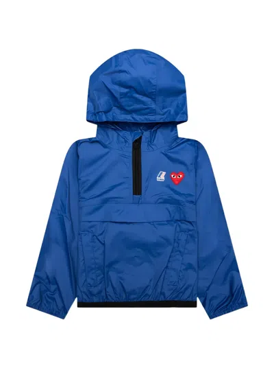 Comme Des Garçons Kids' X K-way Heart-patch Half-zip Hoodie In Blue