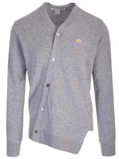 Comme Des Garçons X Lacoste Asymmetric-hem Buttoned Cardigan In Grey