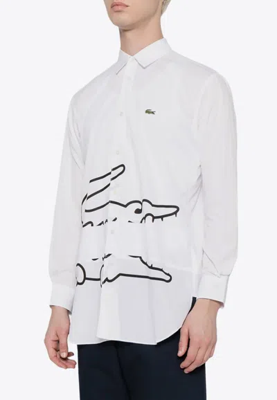 Comme Des Garçons X Lacoste Printed Long-sleeved Shirt In White