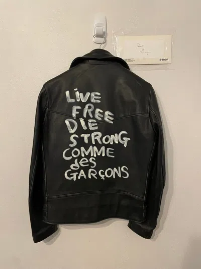 Pre-owned Comme Des Garcons X Lewis Leathers “live Free Die Strong” Biker Jacket In Black