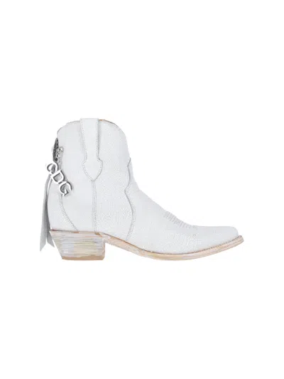 Comme Des Garçons X Mexicana Leather Ankle Boots Logo In White