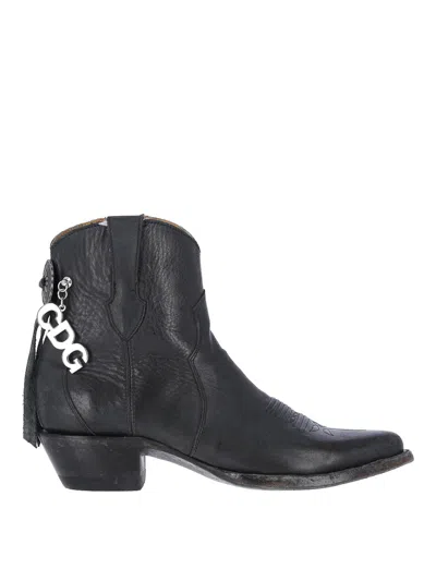 Comme Des Garçons X Mexicana Logo Leather Ankle Boots In Black