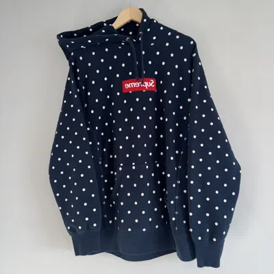 Pre-owned Comme Des Garcons X Supreme Cdg Comme Des Garçons Polka Dot Box Logo Hoodie In Navy