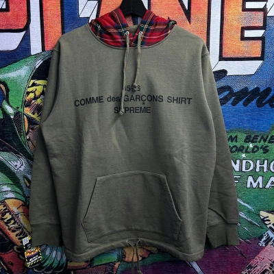 Pre-owned Comme Des Garcons X Supreme Commes Des Garçons Fw15 Plaid Hood Hoodie Size Med In Olive