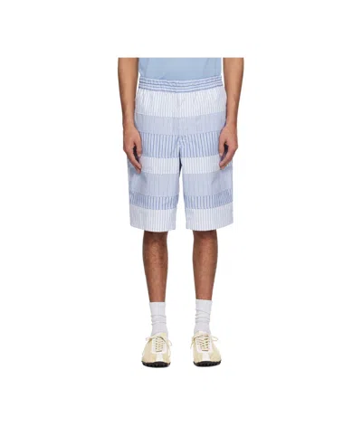 Comme Des Garçons Yarn Dyed Stripe Poplin Shorts In Blue/white