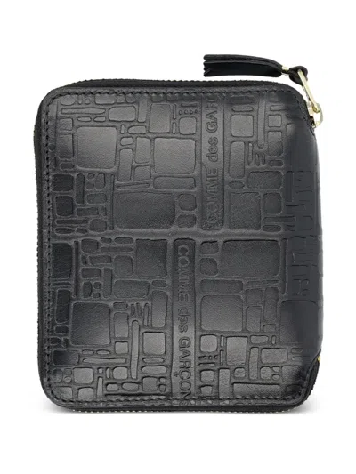 Comme Des Garçons Zip-around Embossed Leather Wallet In Black