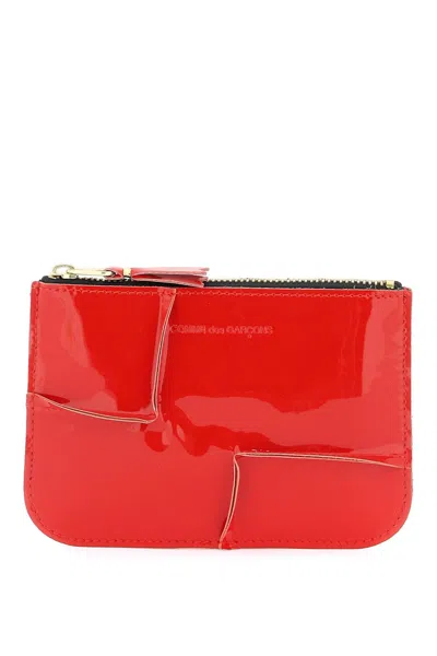 Comme Des Garçons Zip Around Patent Leather Wallet With Zipper In Red