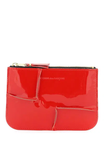 Comme Des Garçons Zip Around Patent Leather Wallet With Zipper In Rosso