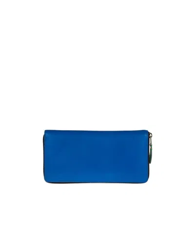 Comme Des Garçons Zip Around Wallet In Blue