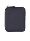 Comme Des Garçons Zip-closure Compact Calfskin Wallet In Blue