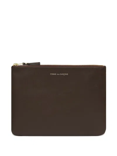 Comme Des Garçons Zip Logo Wallet In Brown