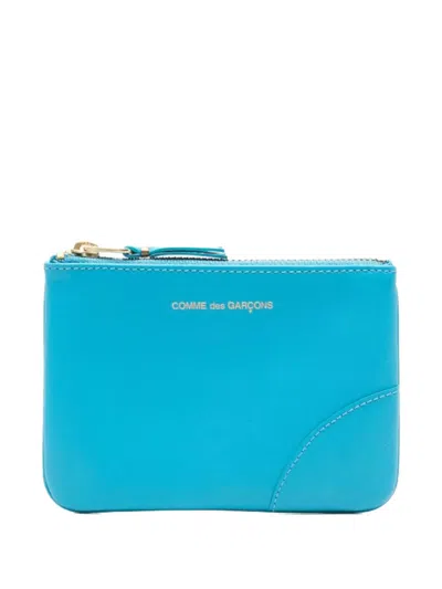 Comme Des Garçons Zip Stitched Wallet In Blue