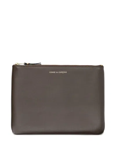 Comme Des Garçons Zip-top Leather Wallet In Brown