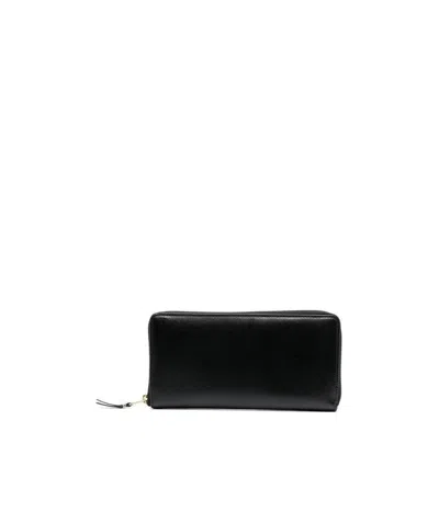 Comme Des Garçons Zip-up Leather Cardholder In Black