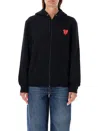 Comme Des Garçons Zipped Hoodie With Double Heart Patch In Black