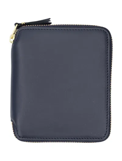 Comme Des Garçons Zipped Leather Wallet In Blue