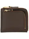 Comme Des Garçons Outside Pocket Two-compartment Half Zip Leather Wallet In Brown