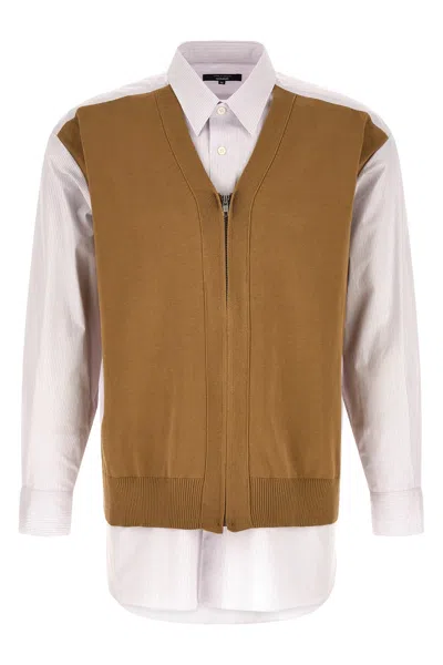 Comme Des Garҫons Homme Cardigan Insert Shirt In Brown