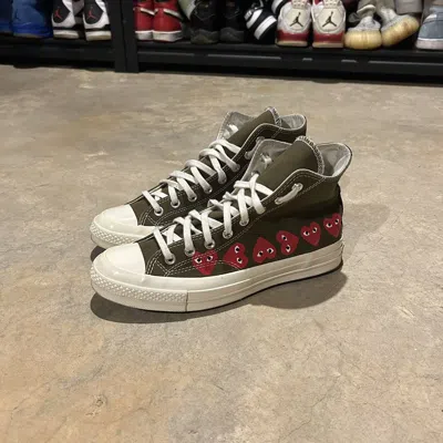 Pre-owned Comme Des Garçons Play X Converse Cdg Play Multi Heart All Star 70 Hi Us 8 Shoes In Green