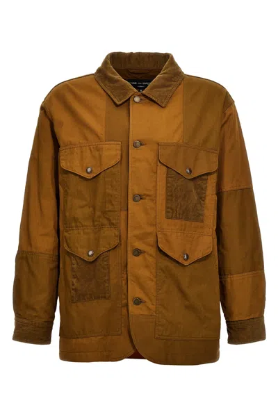 Comme Des Garòªons Homme Ribbed Velvet Insert Canvas Jacket In Brown