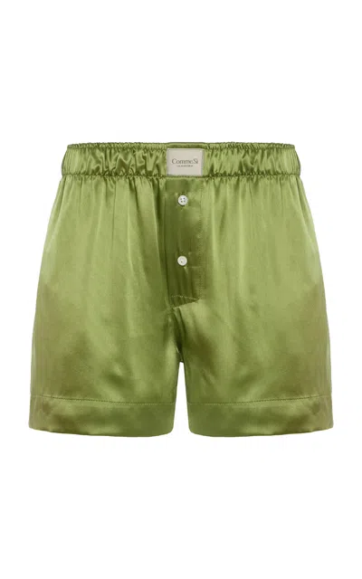 Comme Si Classica Silk Charmeuse Boxer Shorts In Green