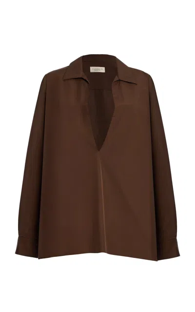 Comme Si Deep V-neck Cotton-poplin Shirt In Brown