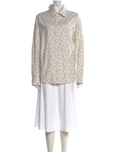 Pre-owned Comme Si Floral Print Long Sleeve Button-up Top In White