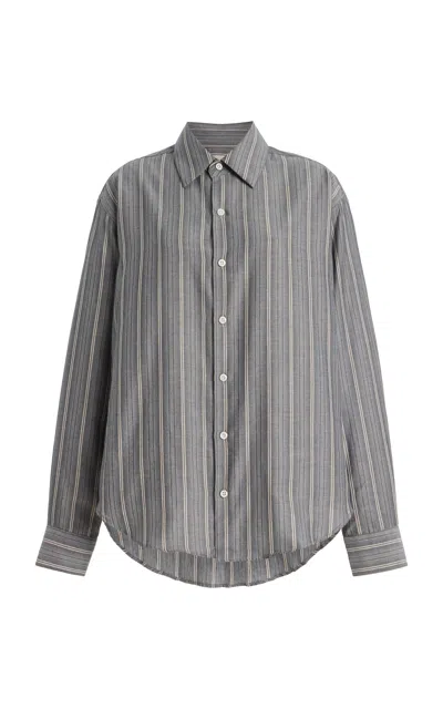 Comme Si La Classica Striped Cotton Flannel Shirt In Gray