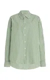 Comme Si La Classica Striped Cotton-poplin Shirt In Green