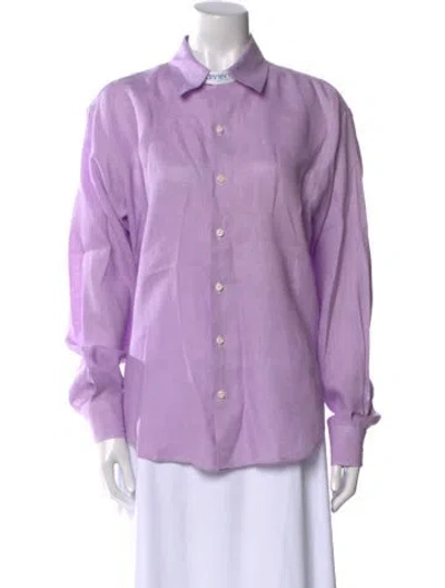 Pre-owned Comme Si Linen Long Sleeve Button-up Top In Purple