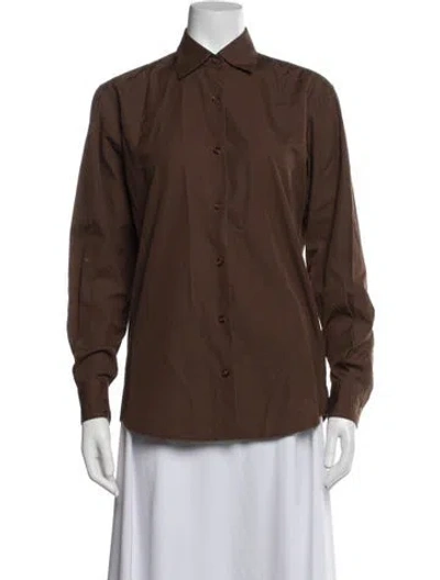 Pre-owned Comme Si Long Sleeve Button-up Top In Brown