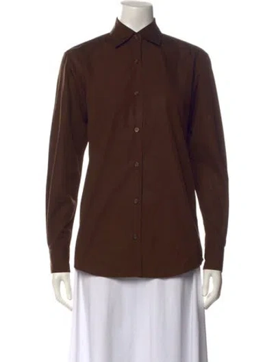 Pre-owned Comme Si Long Sleeve Button-up Top In Brown