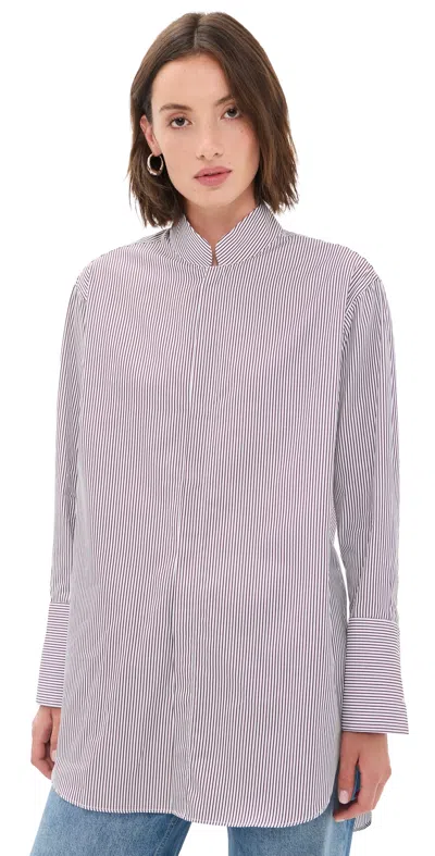 Comme Si Mandarin Collar Button Down Shirt Sorrento Stripe