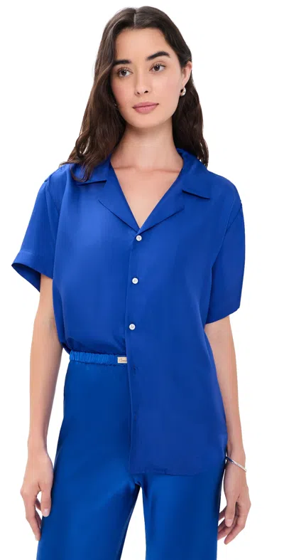 Comme Si Notched Collar Short Sleeve Shirt Blue
