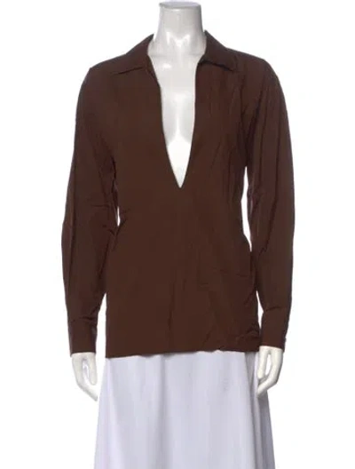 Pre-owned Comme Si Plunge Neckline Long Sleeve Top In Brown