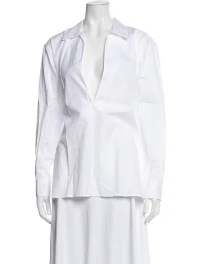 Pre-owned Comme Si Plunge Neckline Long Sleeve Top In White