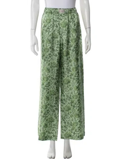 Pre-owned Comme Si Silk Floral Print Pajamas In Green