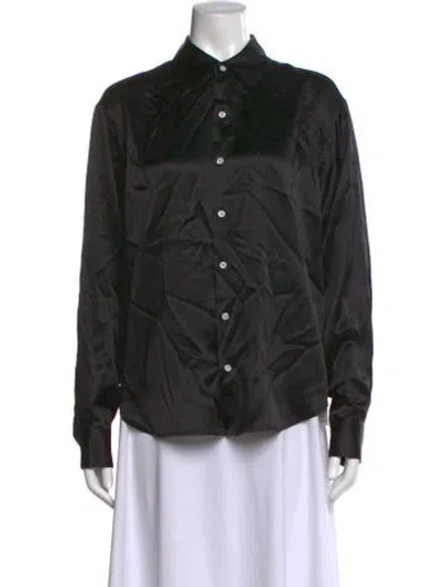 Pre-owned Comme Si Silk Long Sleeve Button-up Top In Black