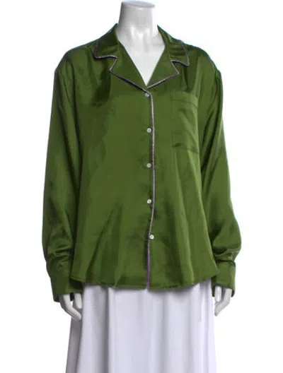 Pre-owned Comme Si Silk Long Sleeve Button-up Top In Green