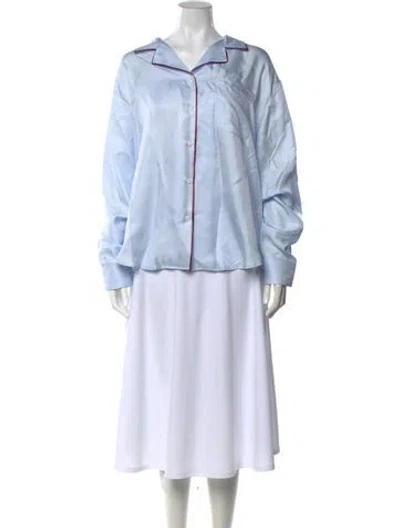 Pre-owned Comme Si Silk Long Sleeve Button-up Top W/ Tags In Blue