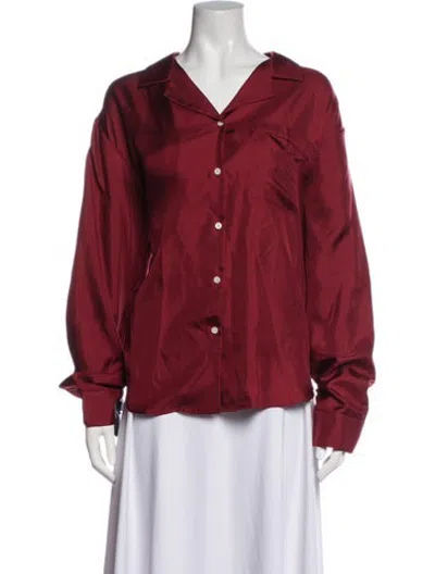 Pre-owned Comme Si Silk V-neck Button-up Top In Red