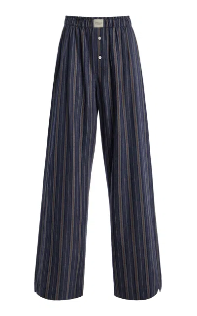 Comme Si Striped Cotton Flannel Wide-leg Pants In Blue