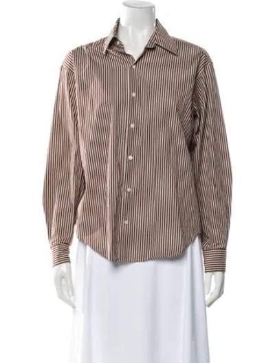 Pre-owned Comme Si Striped Long Sleeve Button-up Top In Brown