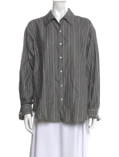 Pre-owned Comme Si Striped Long Sleeve Button-up Top In Gray