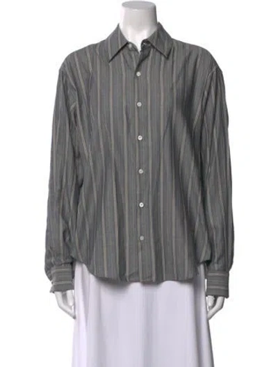 Pre-owned Comme Si Striped Long Sleeve Button-up Top In Grey